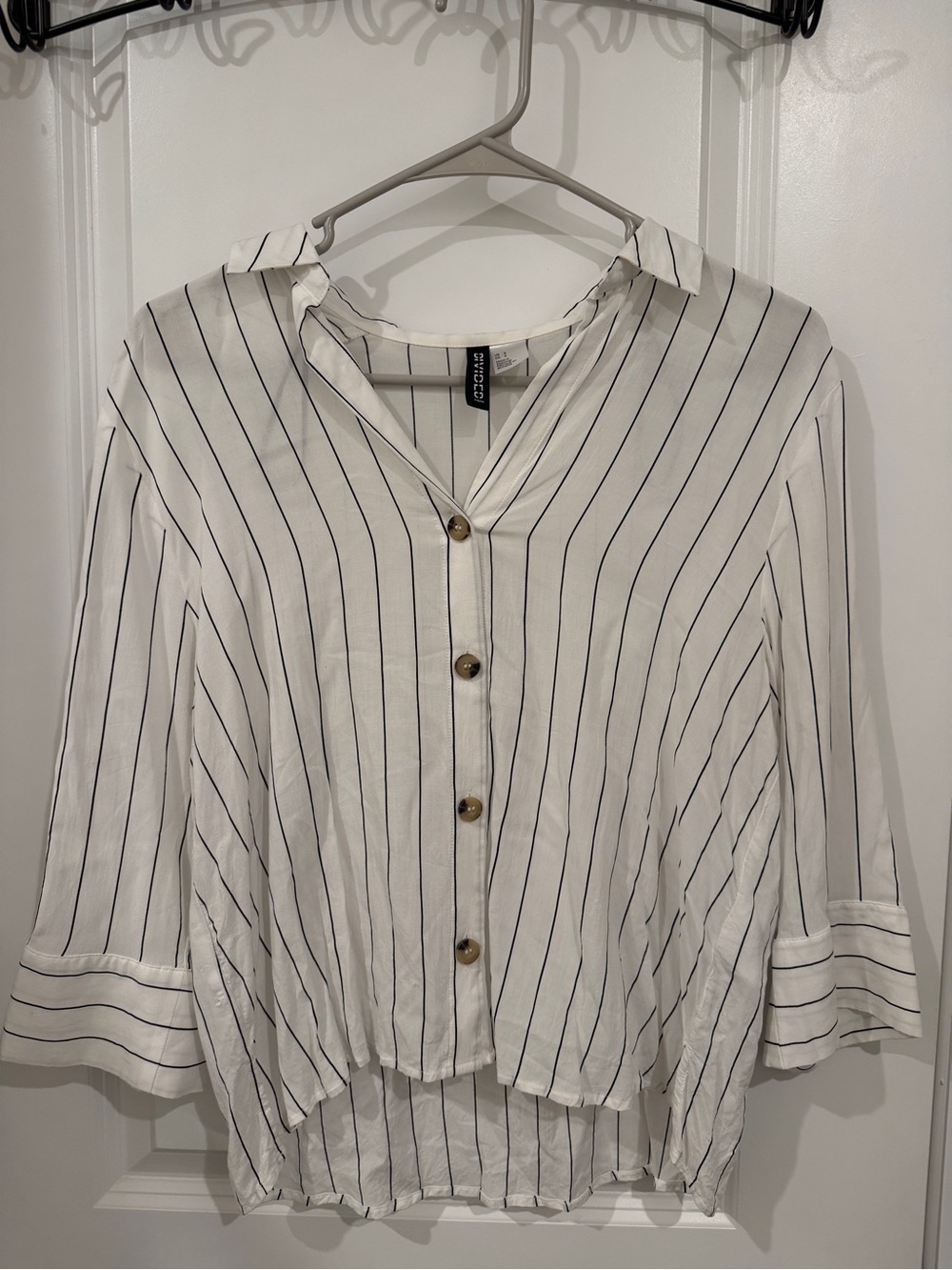 White Vertical-Stripe Button Front Shirt